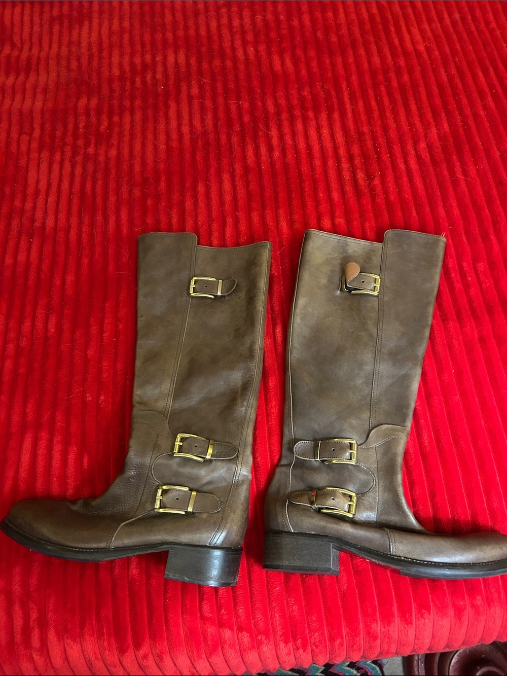 Women’s Brown Leather Over-the-Knee Buckle Boots